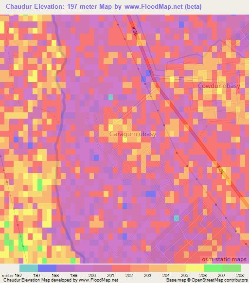 Chaudur,Turkmenistan Elevation Map