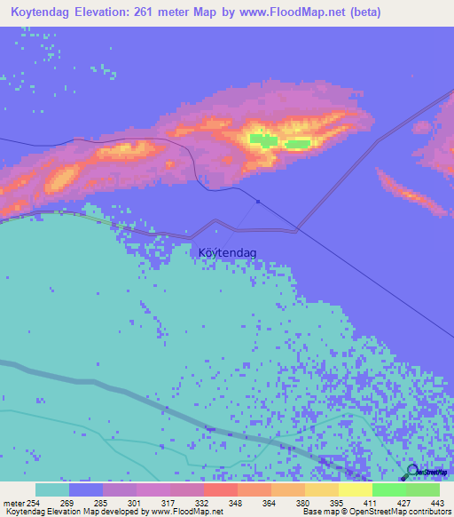 Koytendag,Turkmenistan Elevation Map