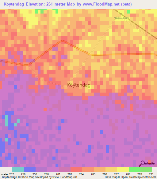 Koytendag,Turkmenistan Elevation Map