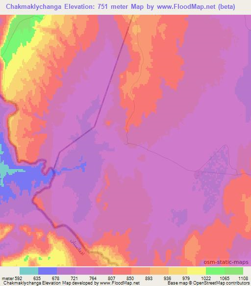 Chakmaklychanga,Turkmenistan Elevation Map