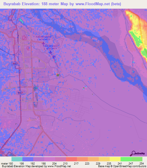 Buyrabab,Turkmenistan Elevation Map