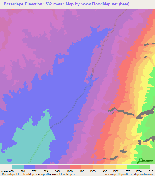 Bazardepe,Turkmenistan Elevation Map