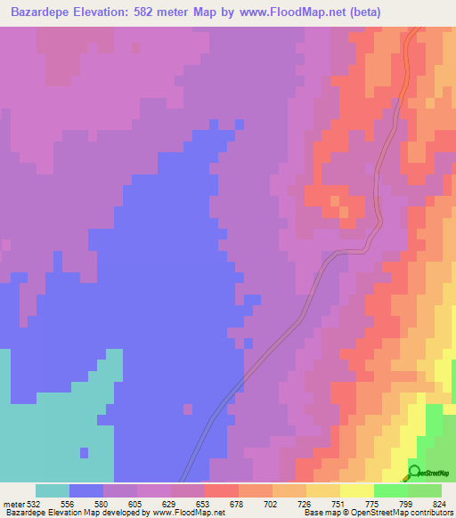 Bazardepe,Turkmenistan Elevation Map