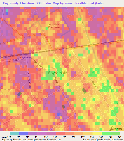 Bayramaly,Turkmenistan Elevation Map