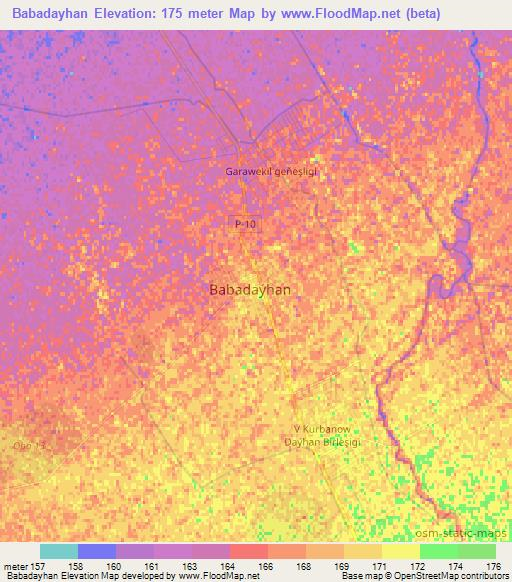 Babadayhan,Turkmenistan Elevation Map