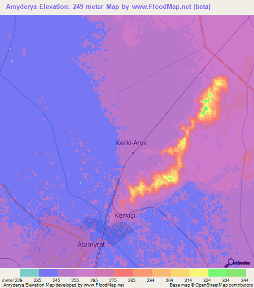 Amyderya,Turkmenistan Elevation Map