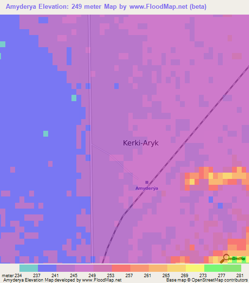 Amyderya,Turkmenistan Elevation Map