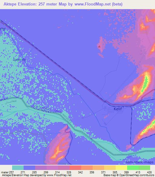 Aktepe,Turkmenistan Elevation Map