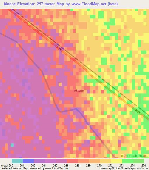 Aktepe,Turkmenistan Elevation Map