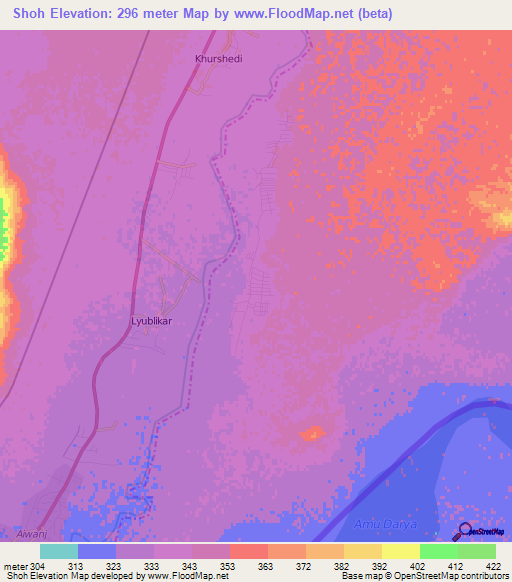 Shoh,Tajikistan Elevation Map