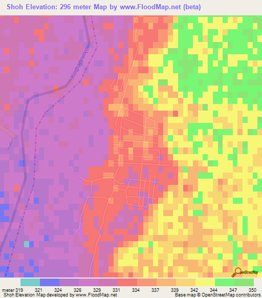 Shoh,Tajikistan Elevation Map