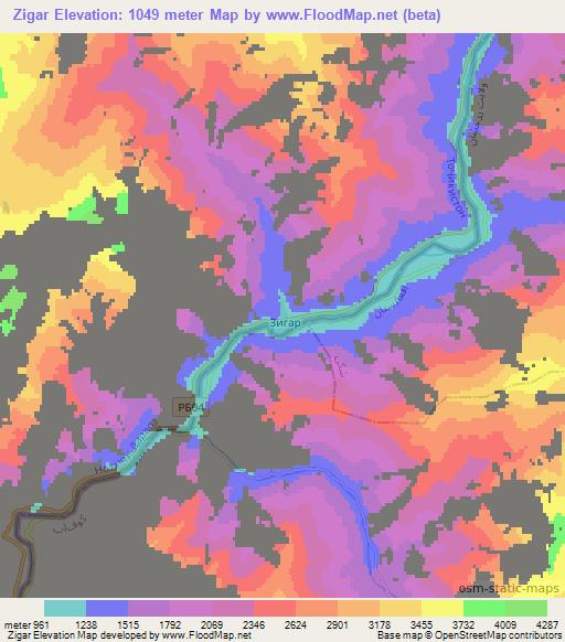 Zigar,Tajikistan Elevation Map