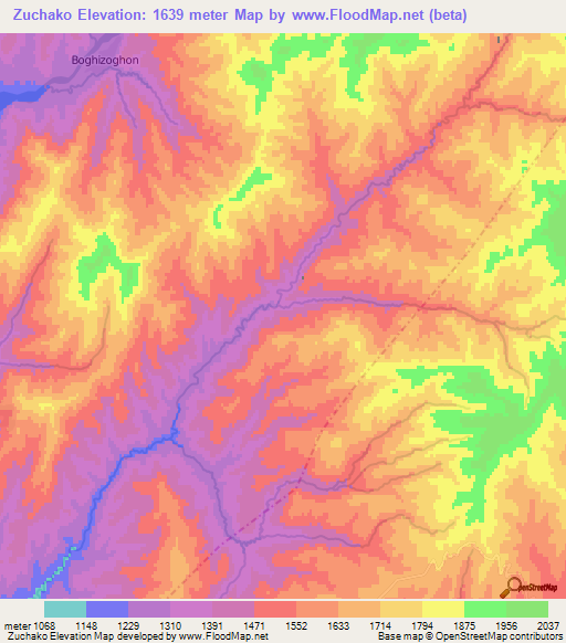Zuchako,Tajikistan Elevation Map