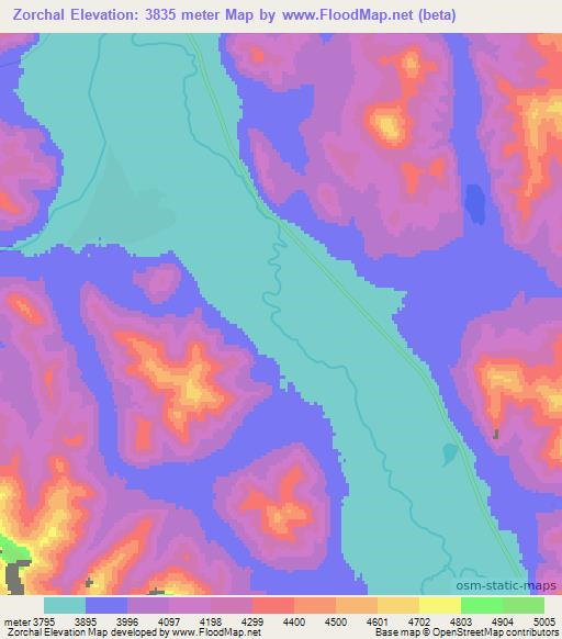 Zorchal,Tajikistan Elevation Map