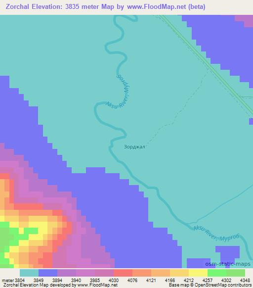 Zorchal,Tajikistan Elevation Map