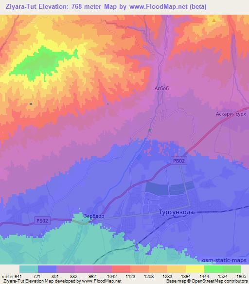 Ziyara-Tut,Tajikistan Elevation Map
