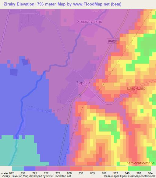 Ziraky,Tajikistan Elevation Map