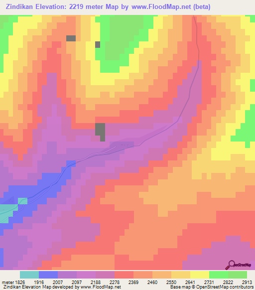 Zindikan,Tajikistan Elevation Map