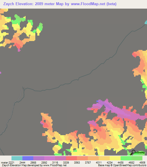 Zaych,Tajikistan Elevation Map