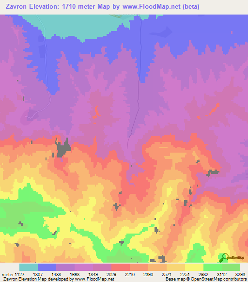 Zavron,Tajikistan Elevation Map