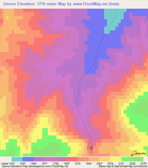Zavron,Tajikistan Elevation Map
