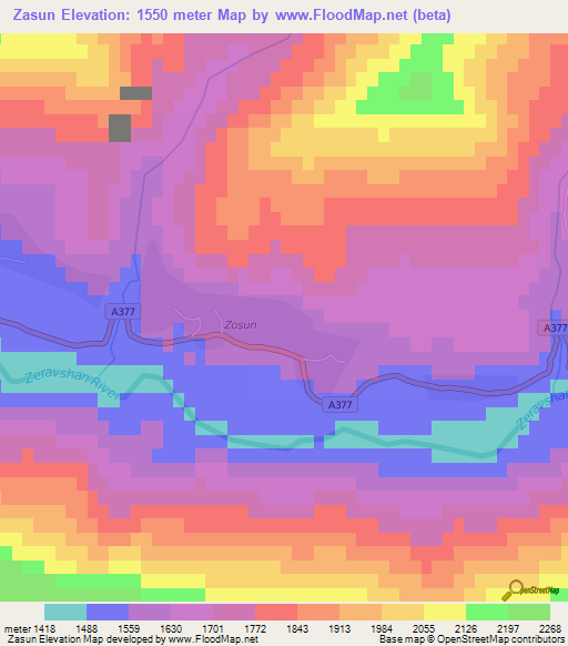 Zasun,Tajikistan Elevation Map