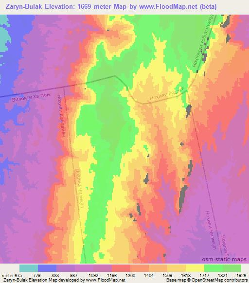 Zaryn-Bulak,Tajikistan Elevation Map