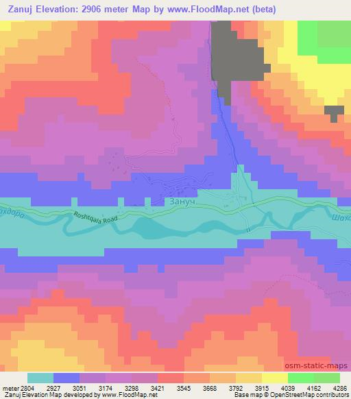 Zanuj,Tajikistan Elevation Map