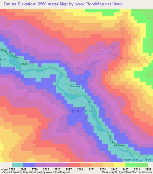 Zanins,Tajikistan Elevation Map