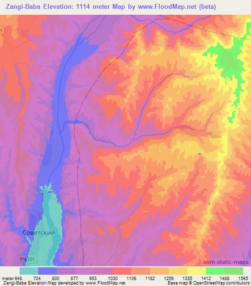 Zangi-Baba,Tajikistan Elevation Map