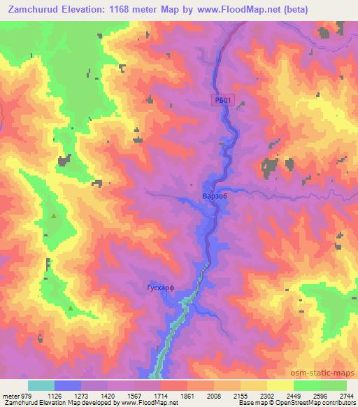 Zamchurud,Tajikistan Elevation Map