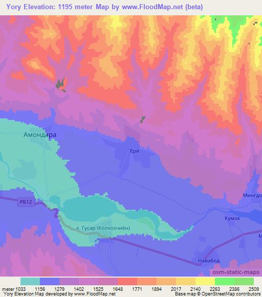 Yory,Tajikistan Elevation Map