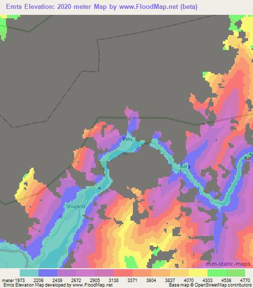 Emts,Tajikistan Elevation Map