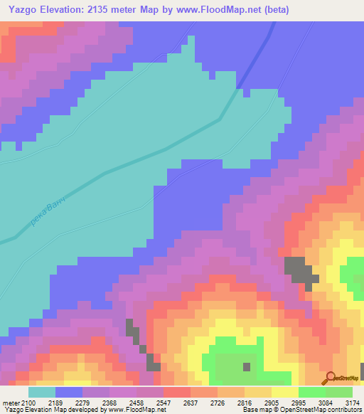 Yazgo,Tajikistan Elevation Map