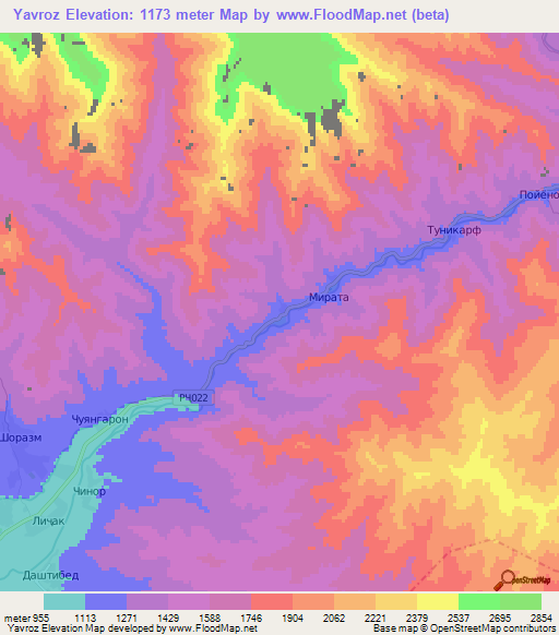 Yavroz,Tajikistan Elevation Map