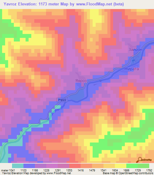 Yavroz,Tajikistan Elevation Map