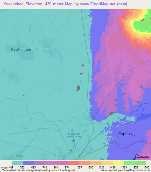Yavanabad,Tajikistan Elevation Map