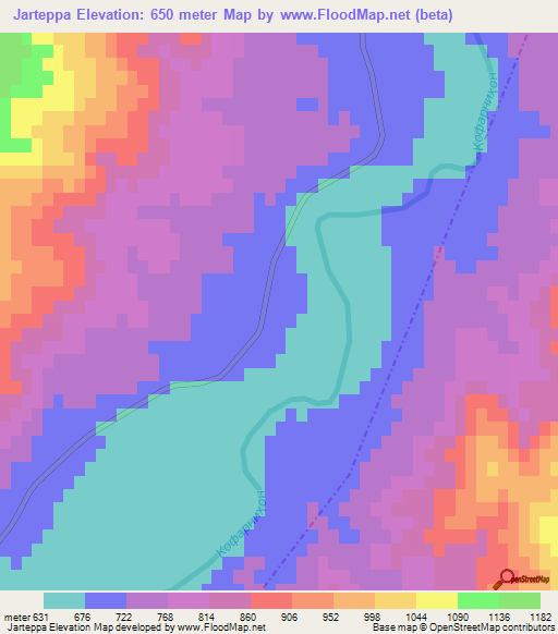 Jarteppa,Tajikistan Elevation Map