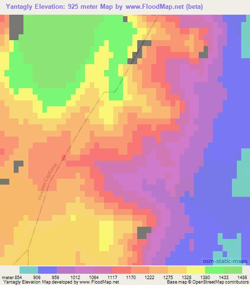 Yantagly,Tajikistan Elevation Map