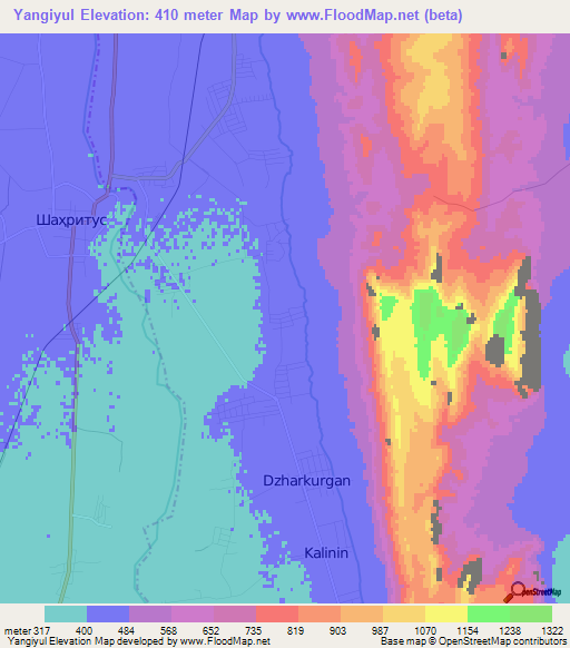 Yangiyul,Tajikistan Elevation Map