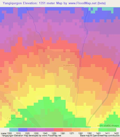 Yangiqurgon,Tajikistan Elevation Map