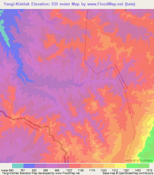 Yangi-Kishlak,Tajikistan Elevation Map