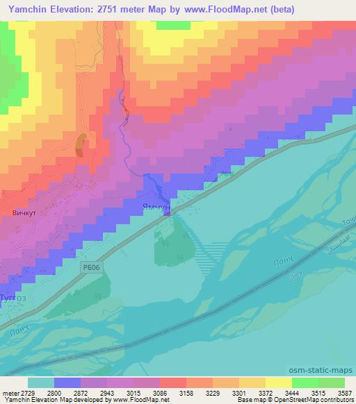 Yamchin,Tajikistan Elevation Map