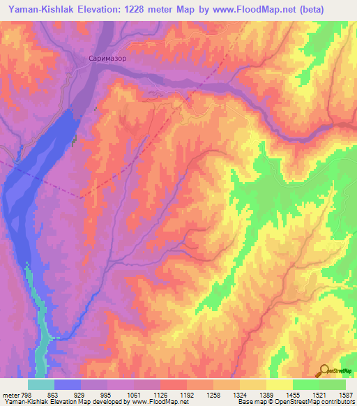 Yaman-Kishlak,Tajikistan Elevation Map