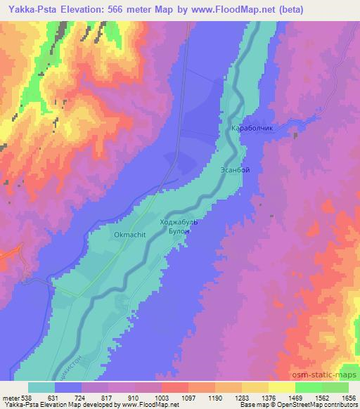 Yakka-Psta,Tajikistan Elevation Map