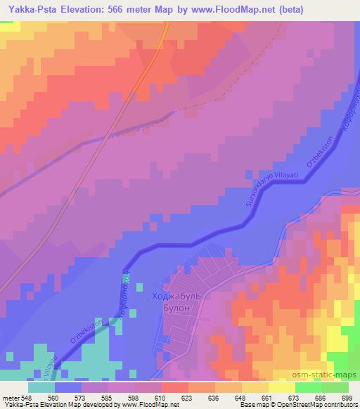 Yakka-Psta,Tajikistan Elevation Map