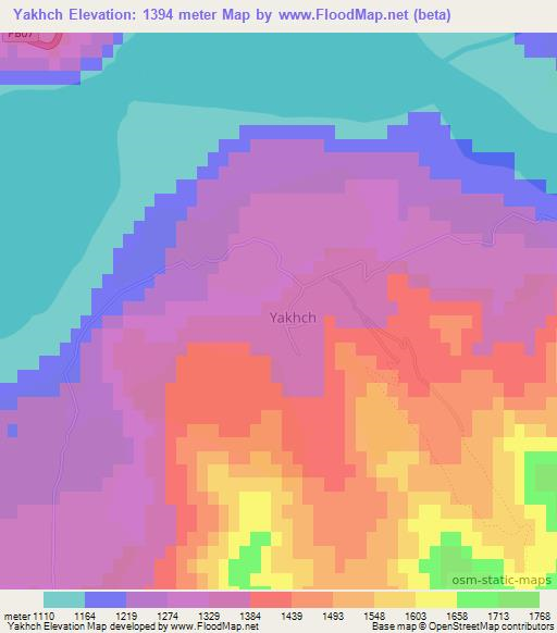 Yakhch,Tajikistan Elevation Map