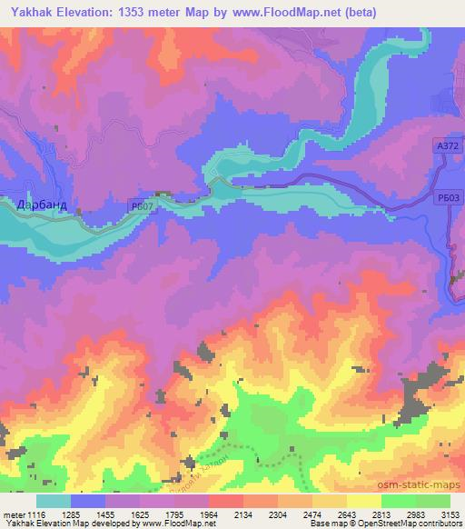 Yakhak,Tajikistan Elevation Map