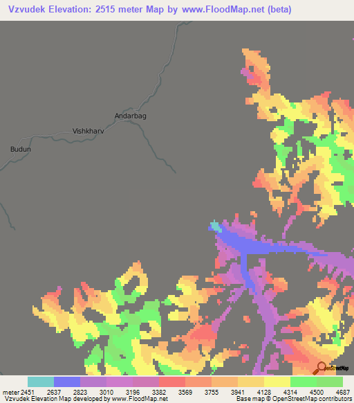 Vzvudek,Tajikistan Elevation Map