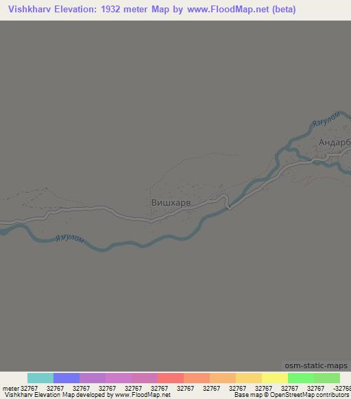 Vishkharv,Tajikistan Elevation Map